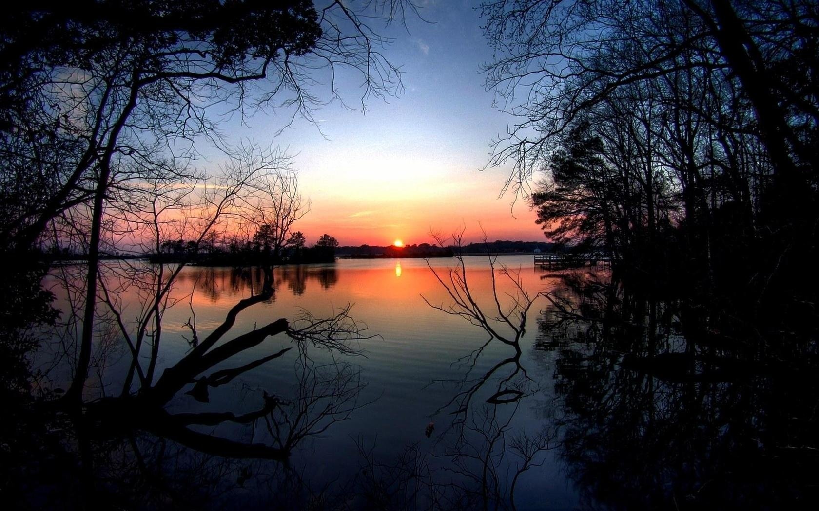 wasser bäume sonnenuntergang natur