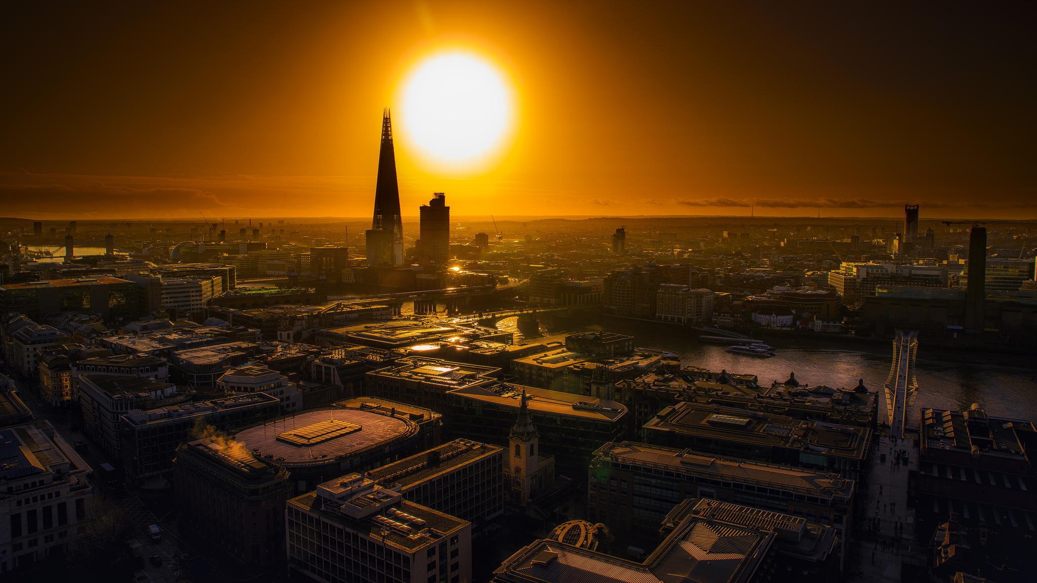 london city houses roofs buildings sun sunrise river