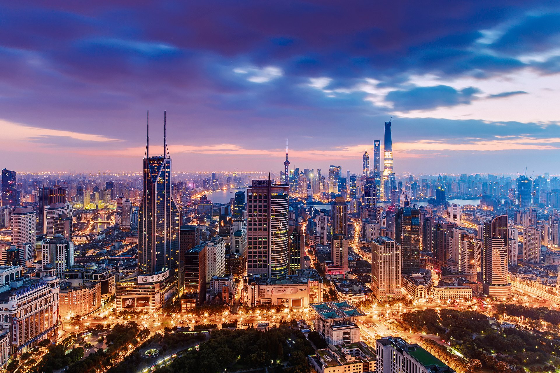 cina cina città di shanghai sera