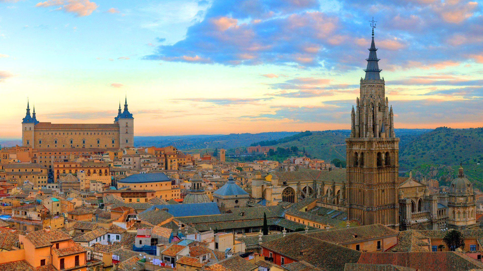 toledo spain sky clouds sunset castle house tower