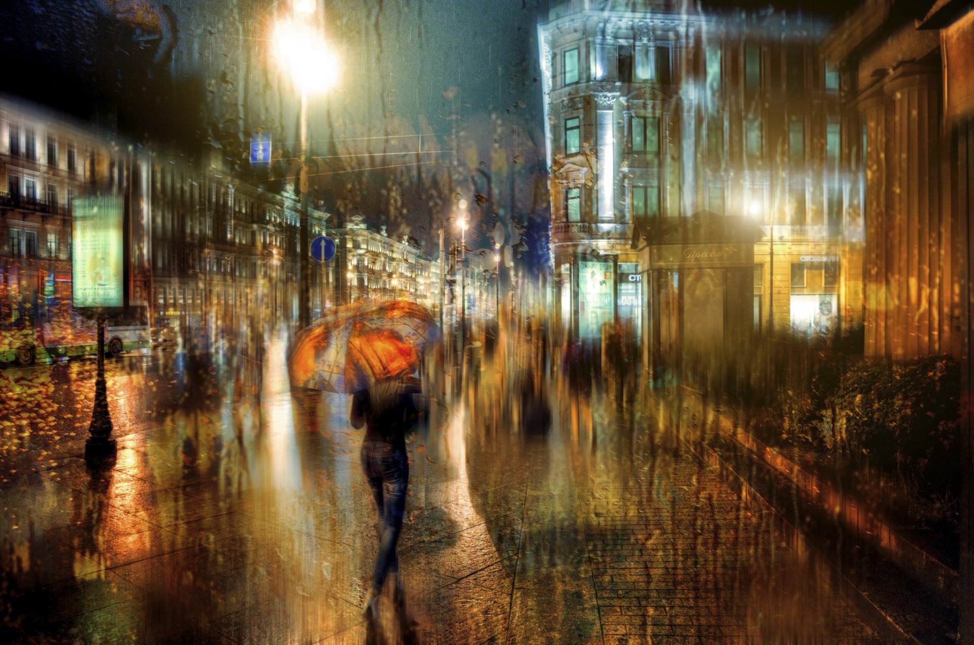 st. petersburg nachtregen tropfen mädchen regenschirm