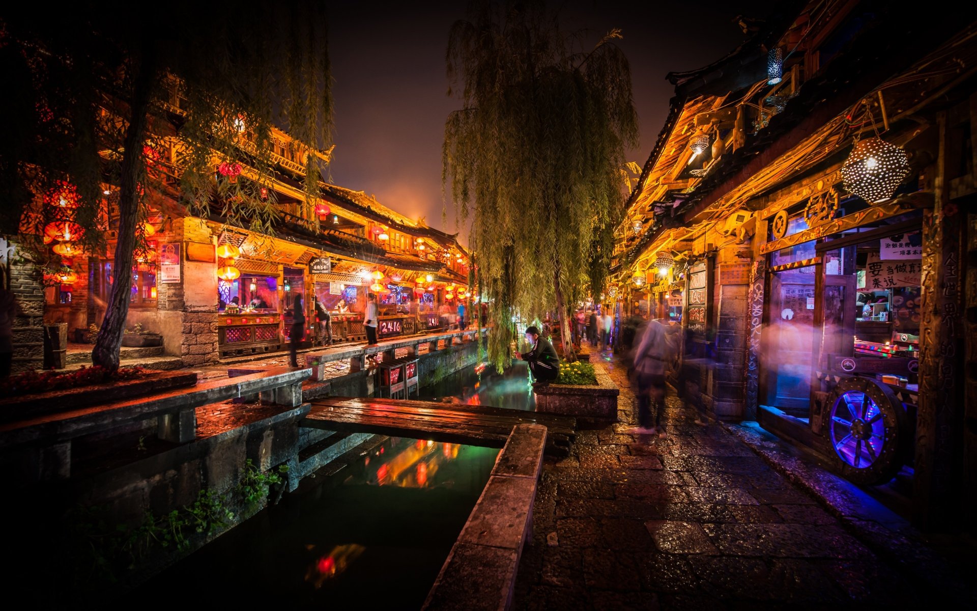 chine night shot lijiang sombre marché canal