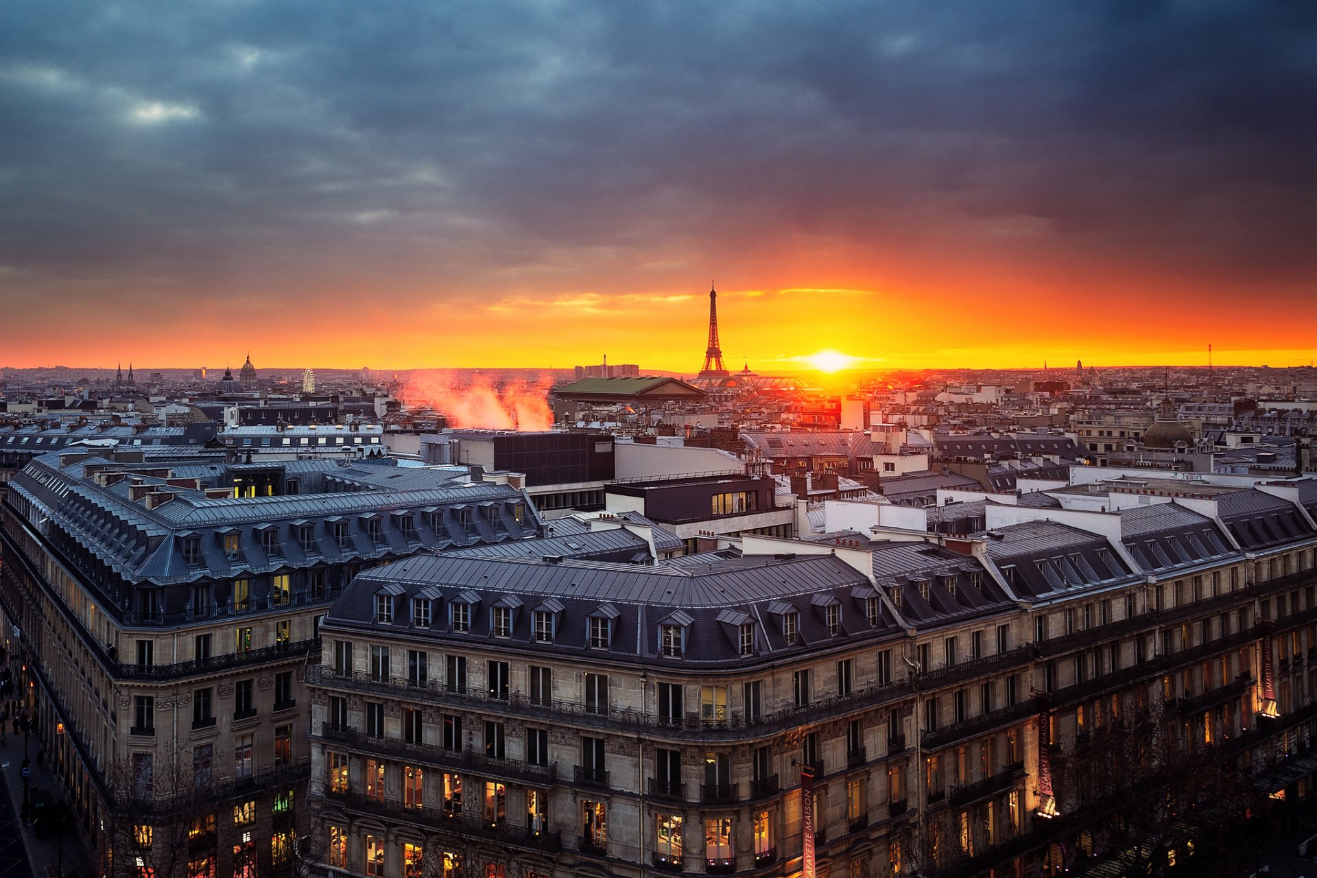 parís francia cielo tarde puesta de sol casas torre panorama