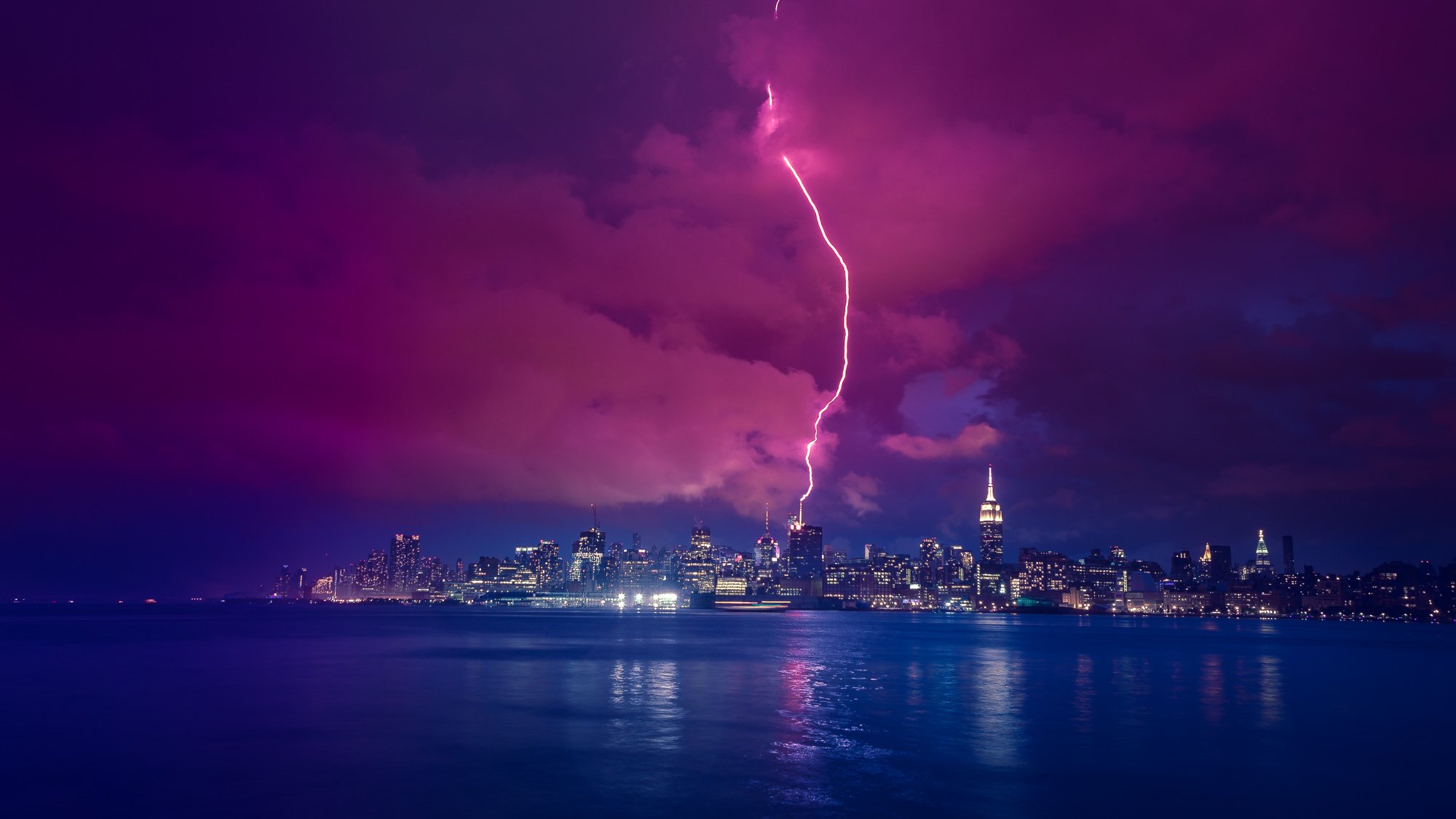 manhattan new york hudson river hudson river night city lightning