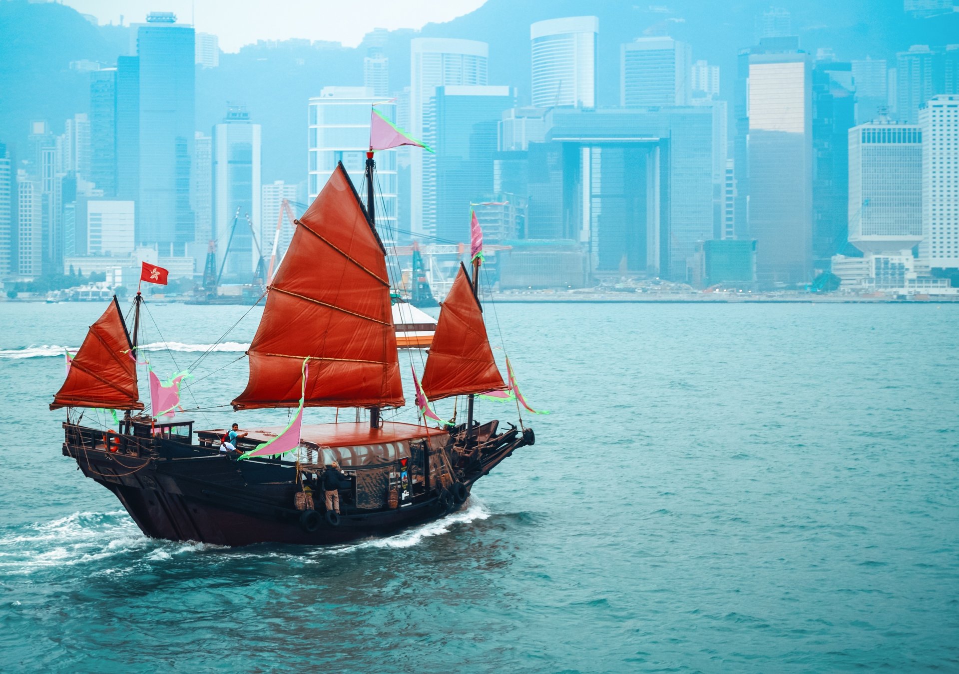 china buildings ship sail