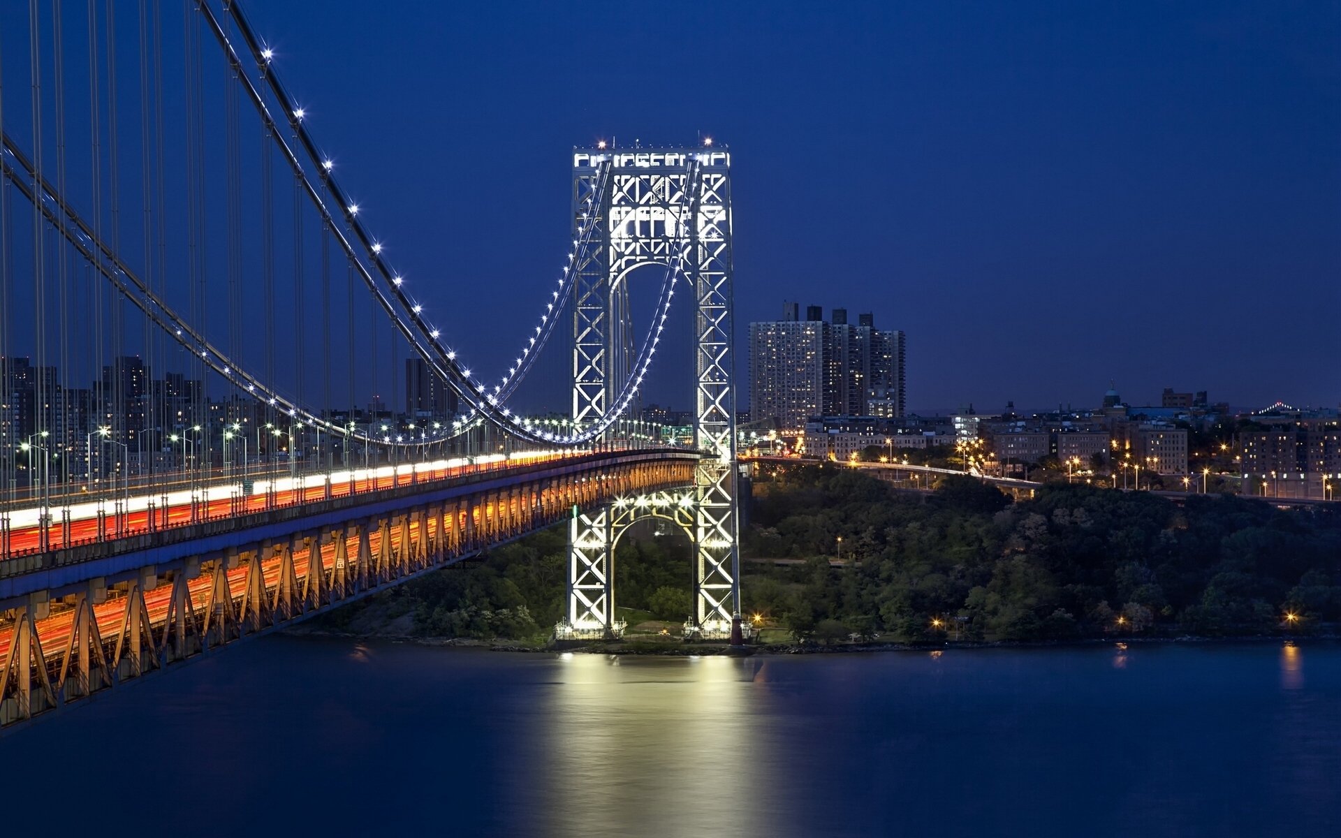 george washington bridge nowy jork gw bridge gwb rzeki hudson most rzeka hudson miasto nocy
