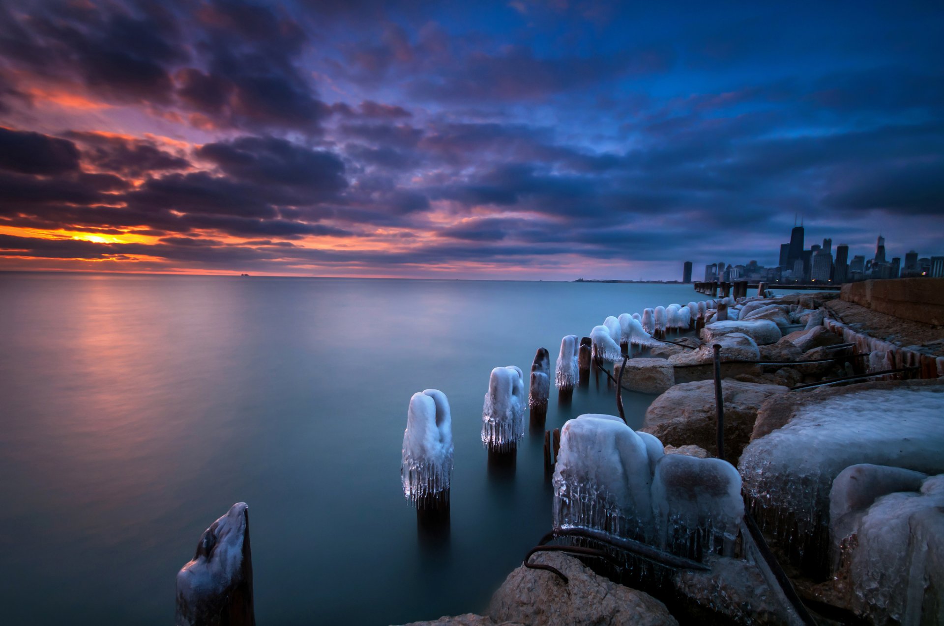 united states chicago sunset winter