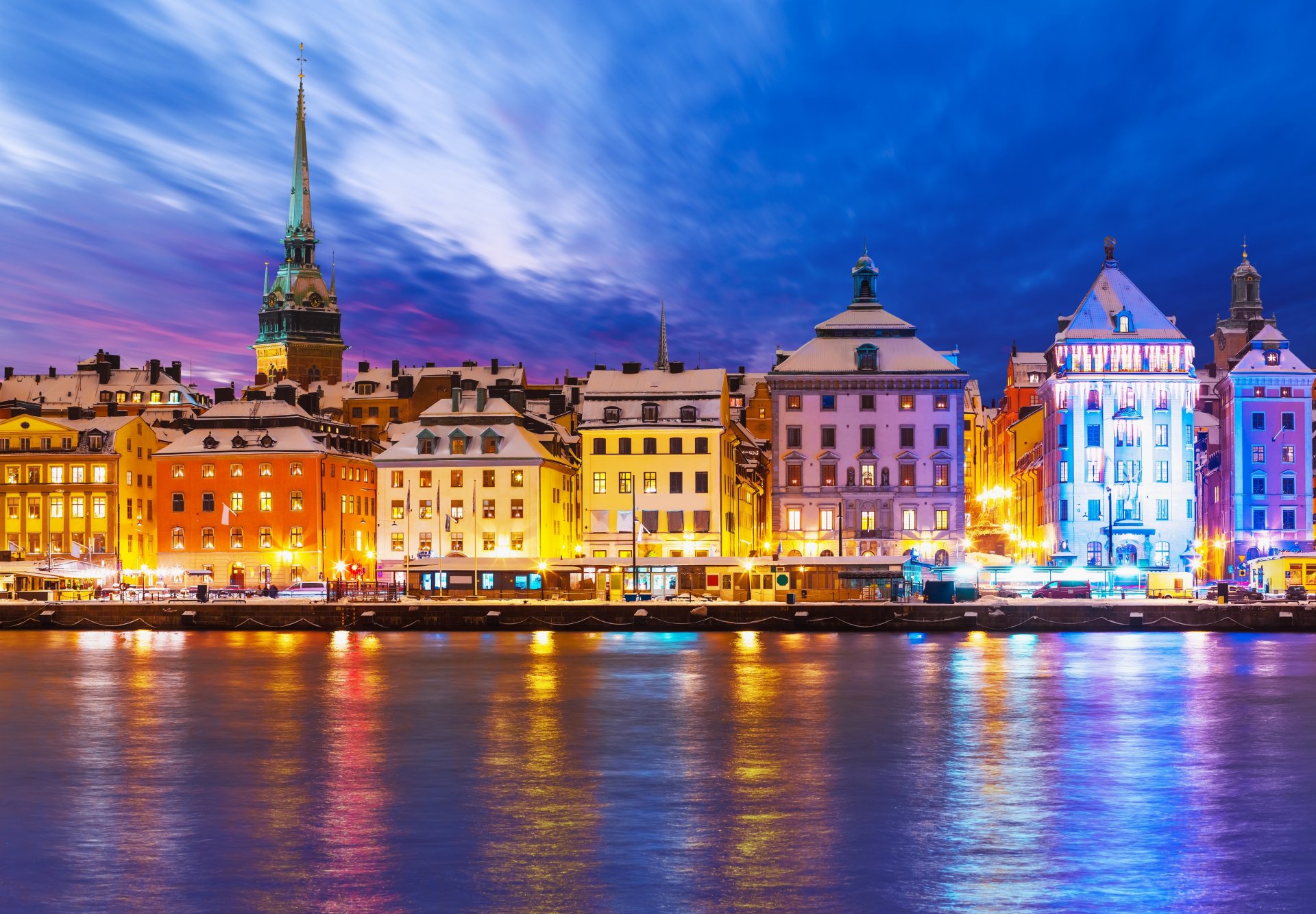 stockholm schweden promenade gebäude nachtstadt