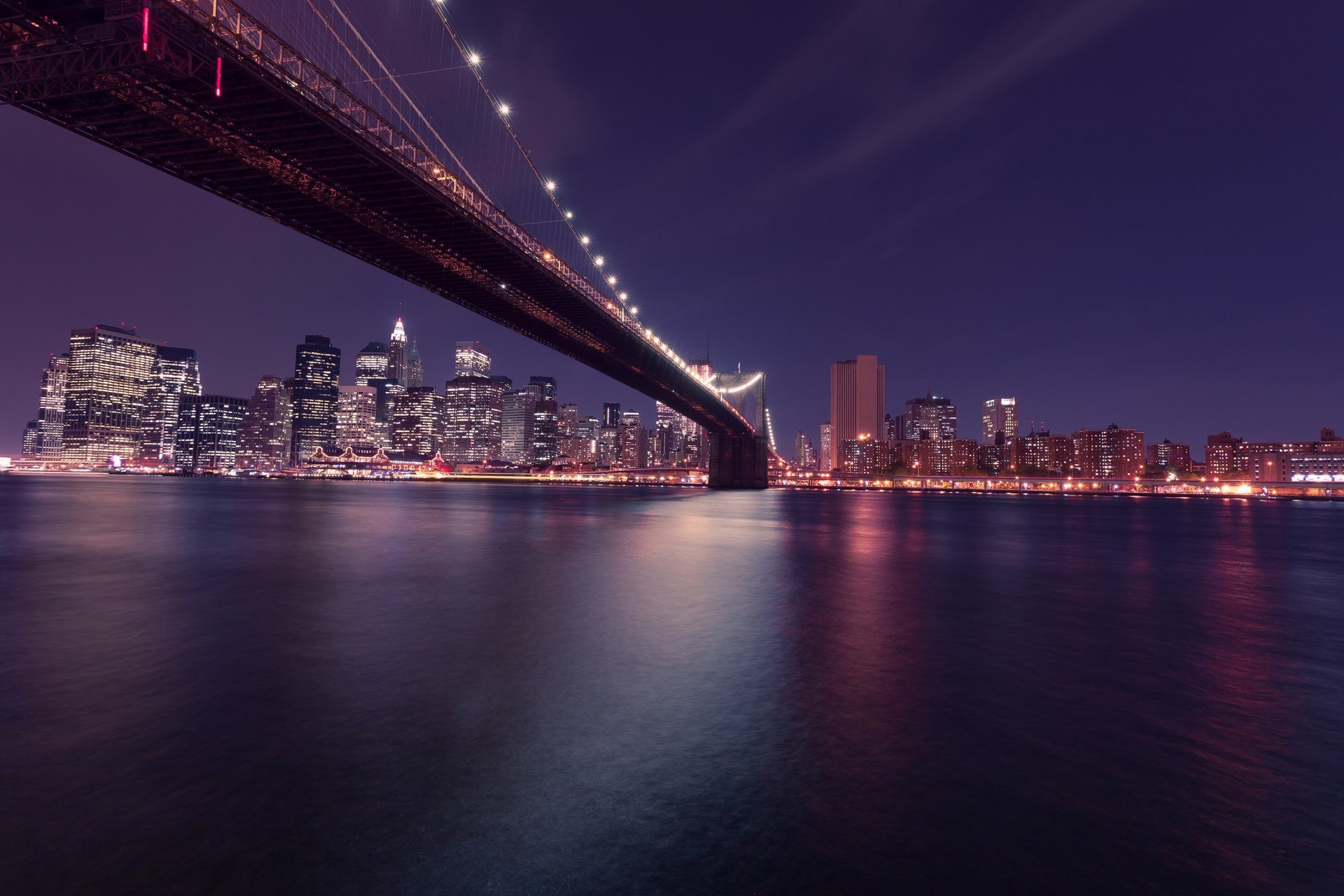 new york stati uniti manhattan ponte di brooklyn città grattacieli east river notte luci