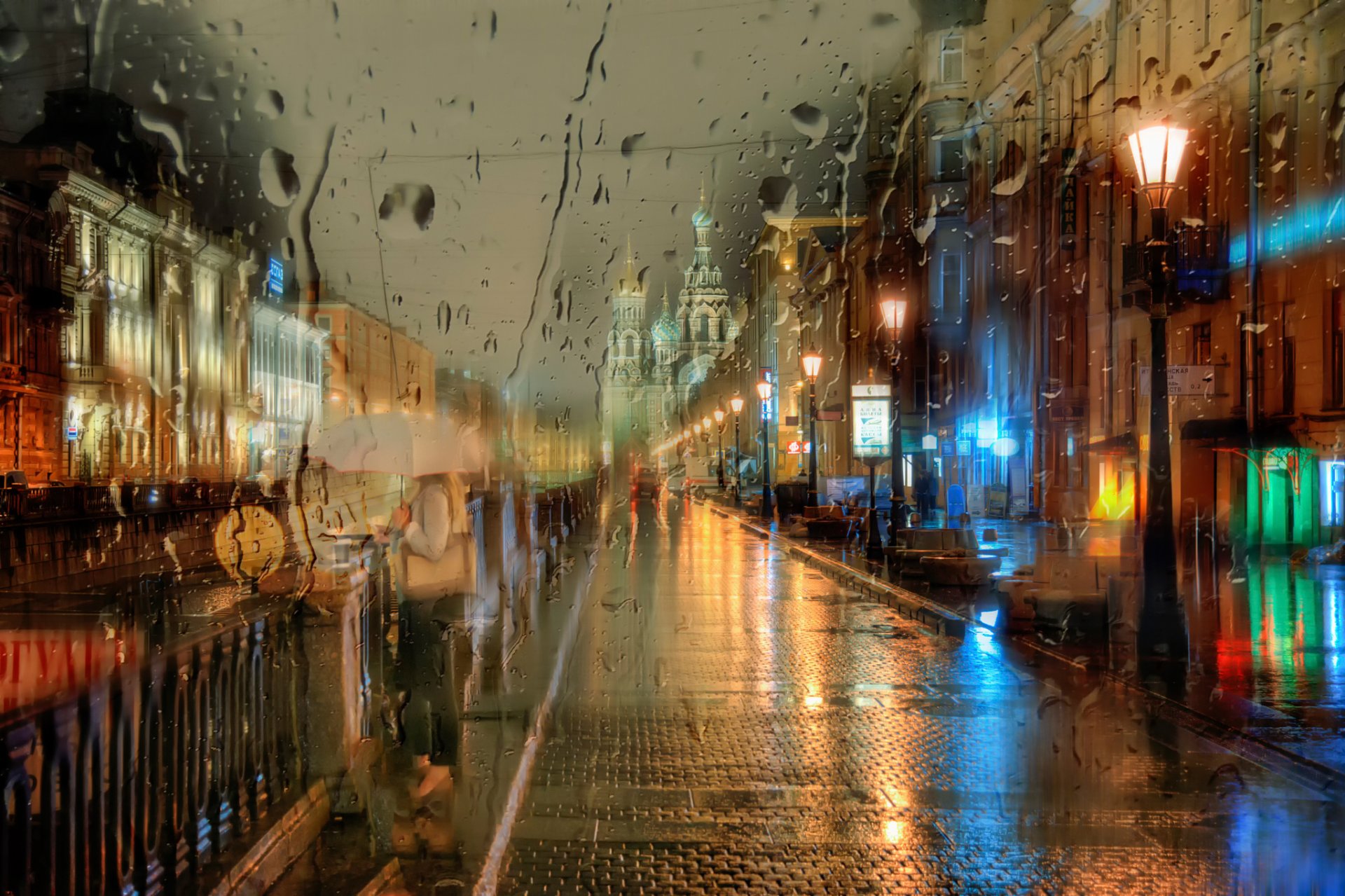 t. petersburg night rain girl umbrella