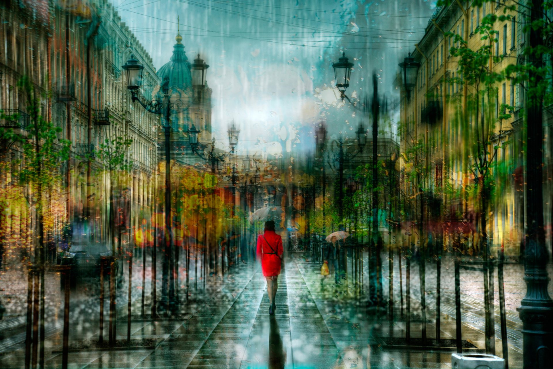 sankt petersburg deszcz krople dziewczyna przetwarzanie