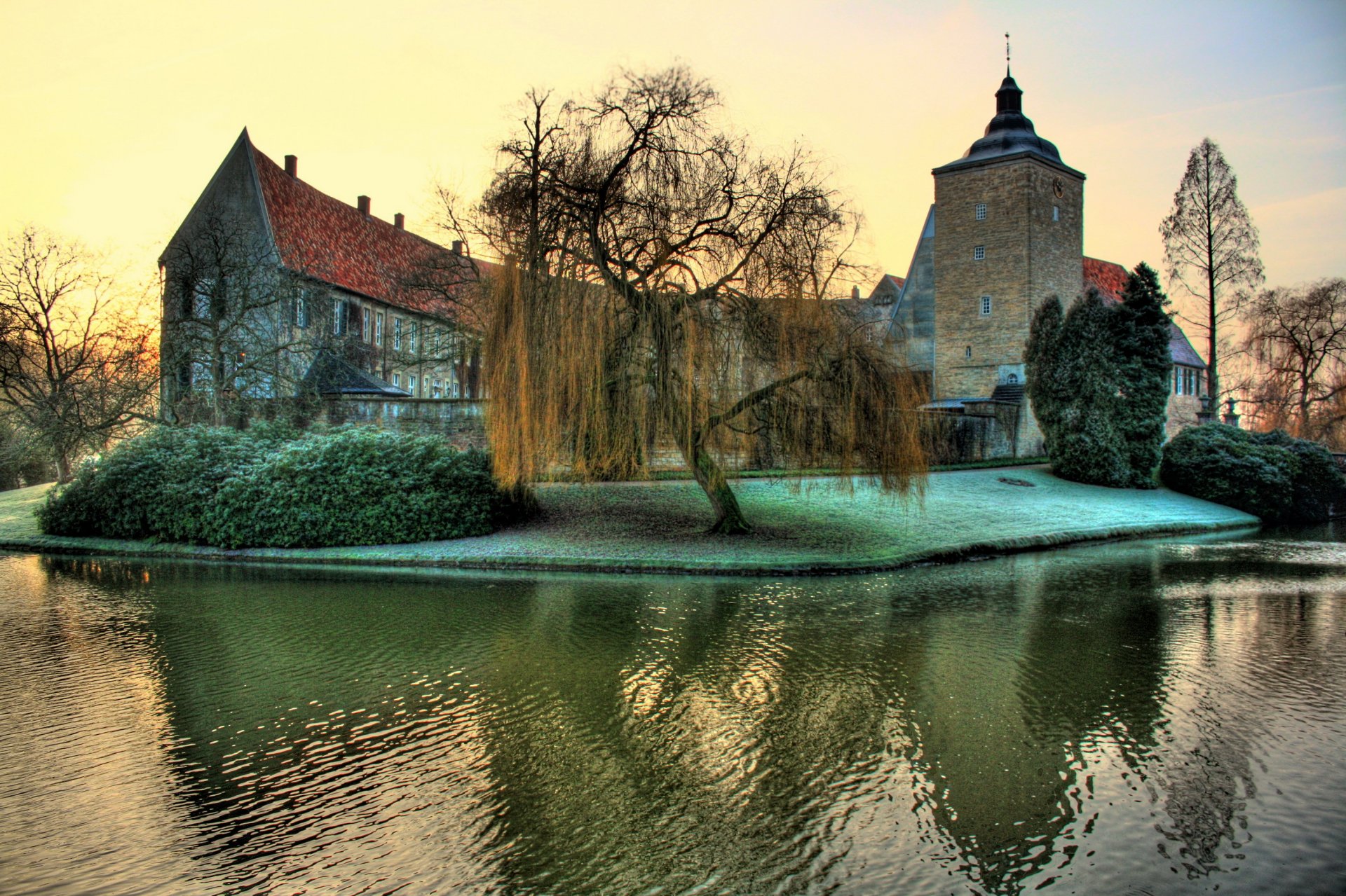 schloss festung deutschland fluss büsche grün steinfurt