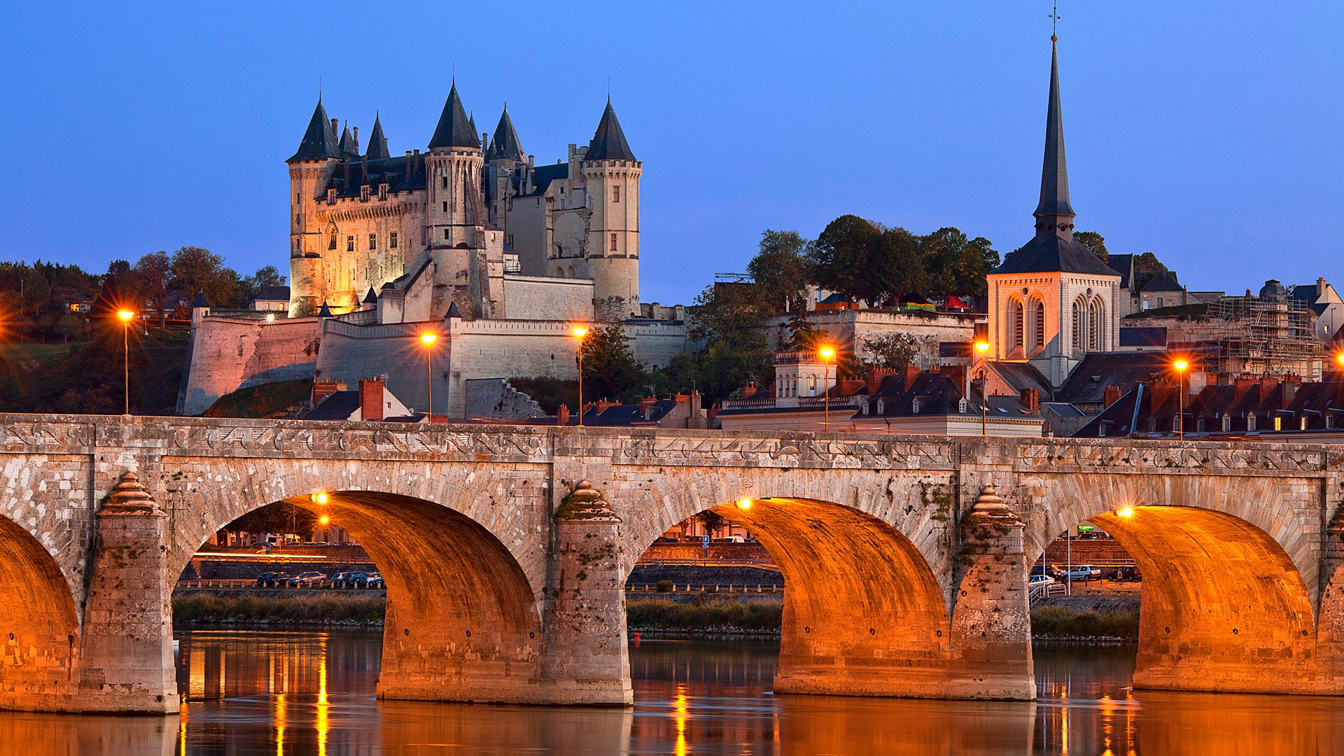 himmel abend lichter fluss brücke stütze zuhause hügel schloss