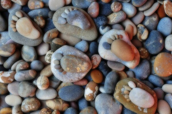Piedras divertidas con huellas de pies