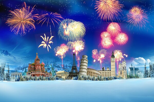 Красивый новогодний салют в кремле