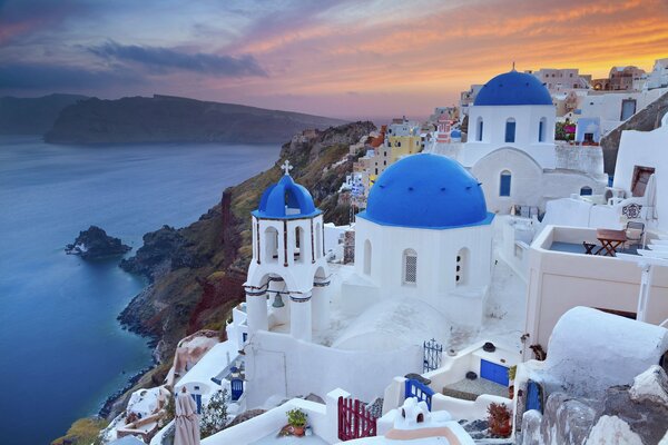 Blue roofs of white houses in Greece