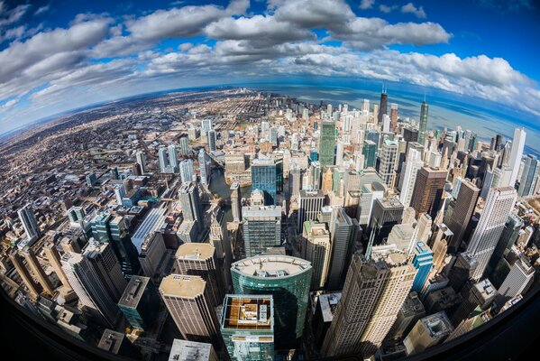 Panorama von oben auf die Wolkenkratzer von Chicago