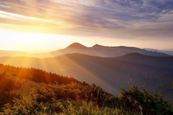 Frühe Morgendämmerung in den Bergen