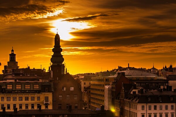 Rooftop view of Stockholm sunset