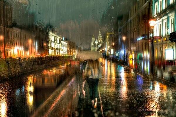 St. Petersburg in the evening in rainy weather