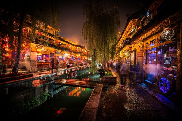 Night streets of China. Market rows