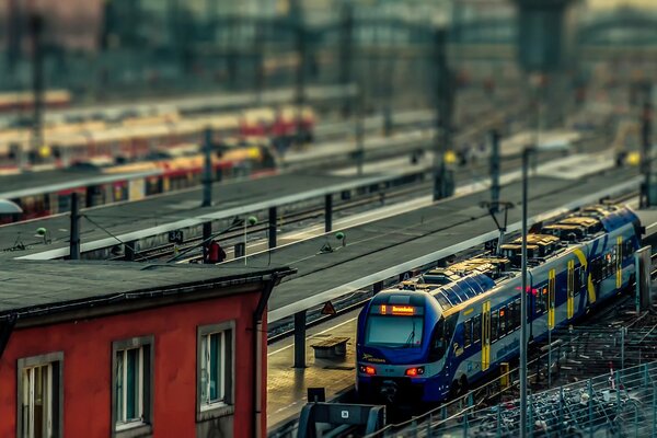 Tren que llega a la estación de tren en Alemania