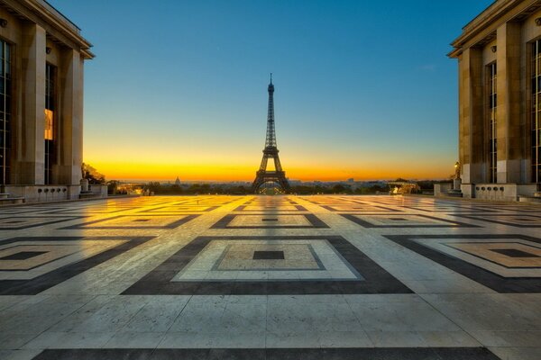 Paris. The tower in the evening sunset