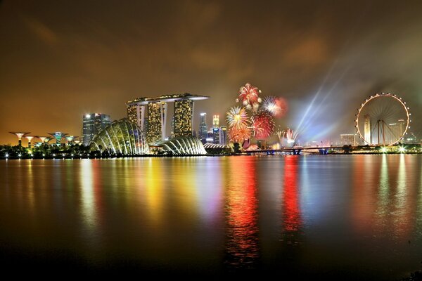 Reflection of the Singapore salute in the water