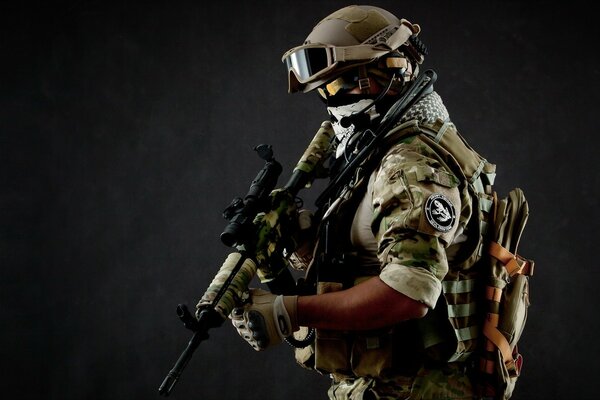 A soldier in full combat gear