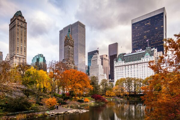 Parc d automne à New York, gratte-ciel d Amérique