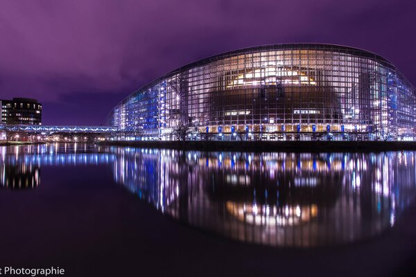 The lights of France at night in the reflection