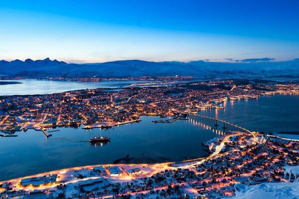 Beautiful winter landscape of evening Norway