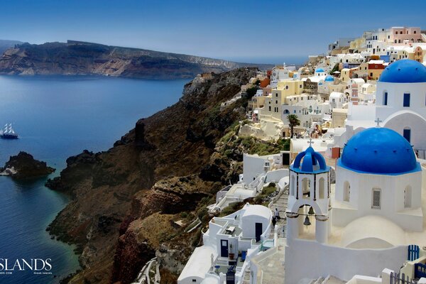 Vista panaram de la isla de Santorini y el mar Egeo
