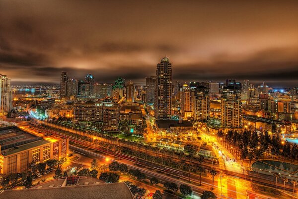 Night metropolis in bright colors