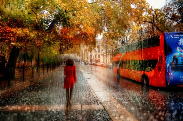 A girl in the autumn rain