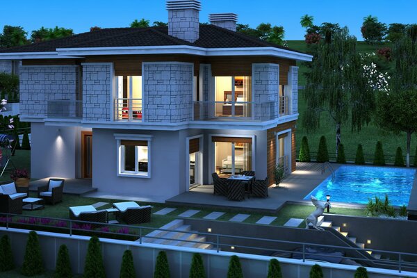 Design della casa con piscina 3D