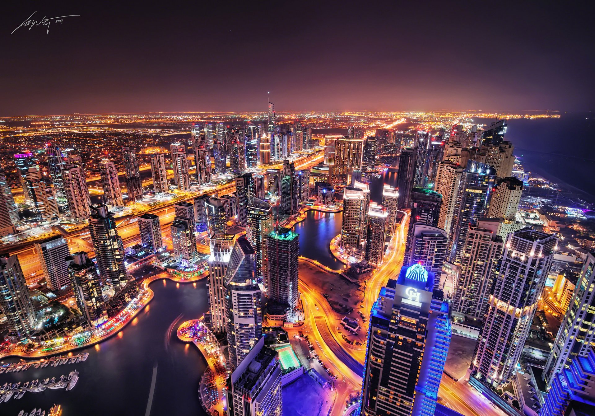 city dubai dubai marina night lights evening exposure