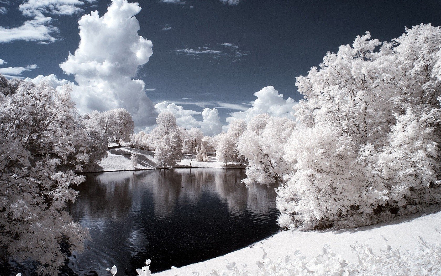 photoshop givre hiver gel lac forêt