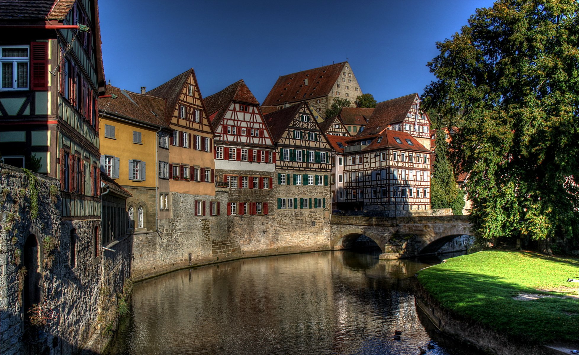 germania schwäbisch hall città edifici fiume erba alberi cielo