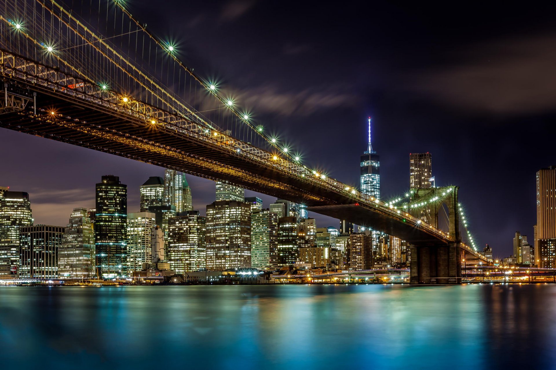 usa stadt new york abend brücke lichter fluss