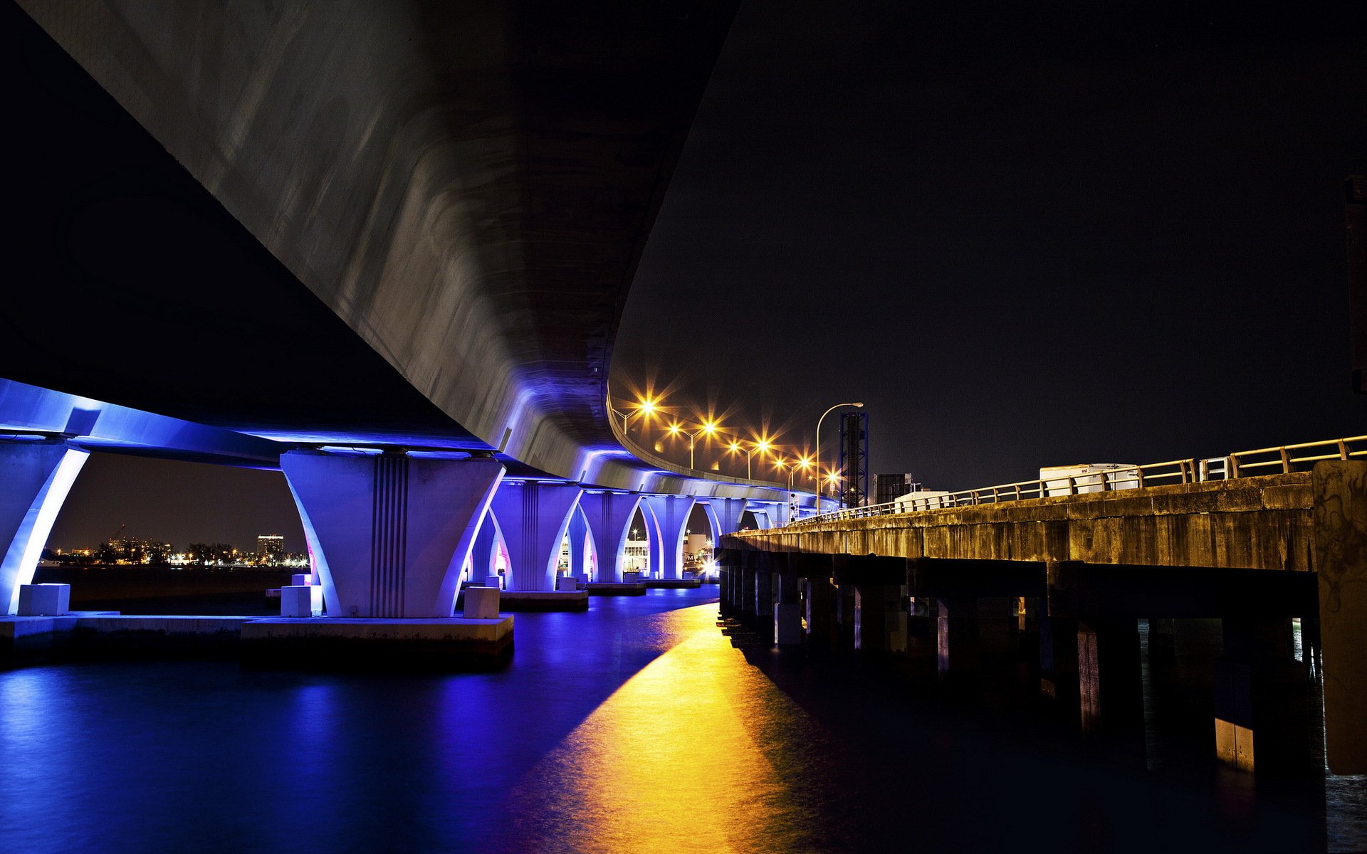 miami night town bridge