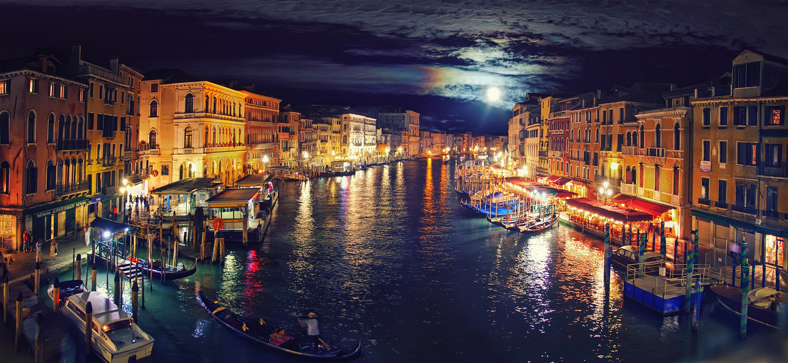 italia venecia gran canal canal noche luces cielo nubes luna barco góndola