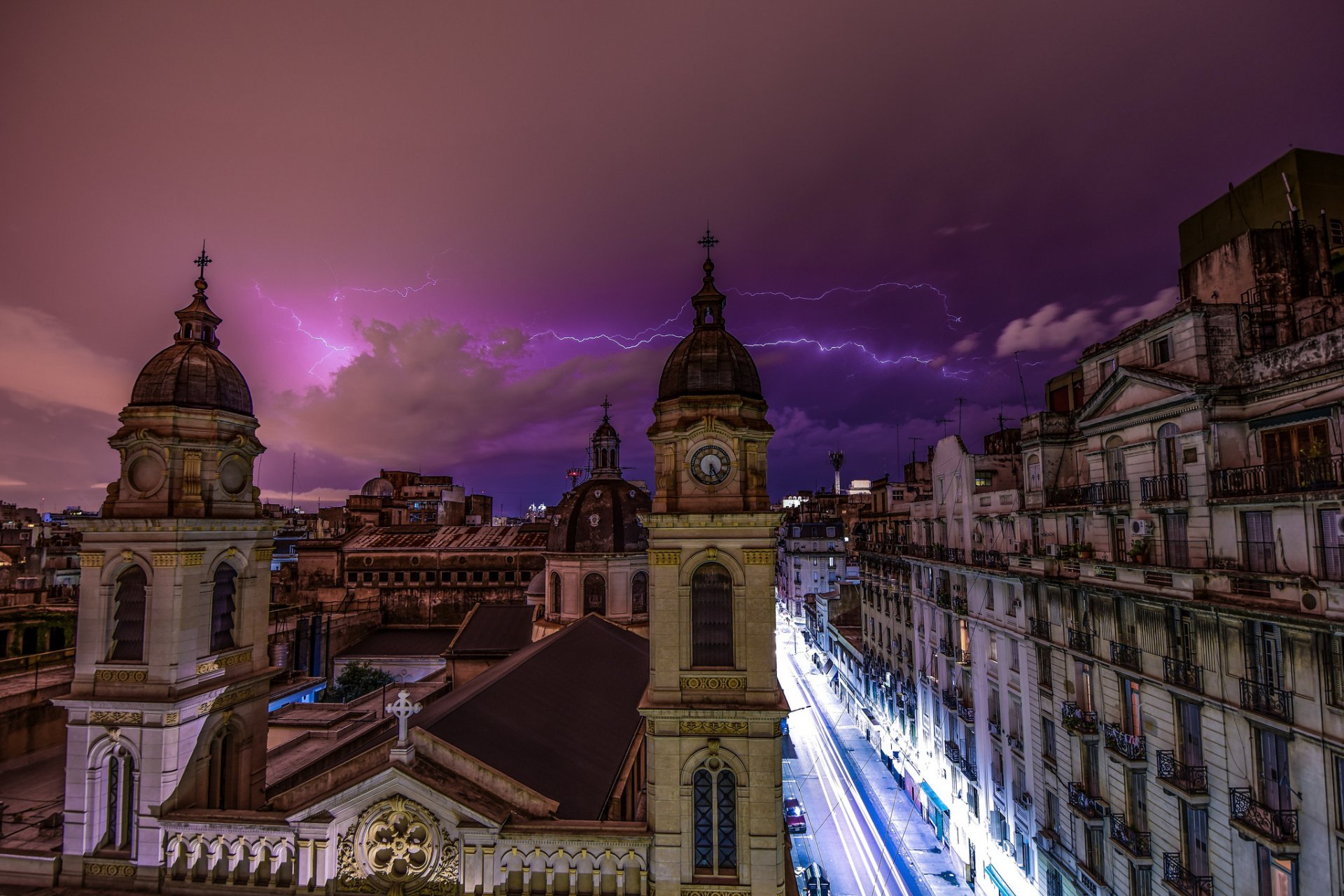 argentina buenos aires town capital architecture night the storm lightning purple sky cloud