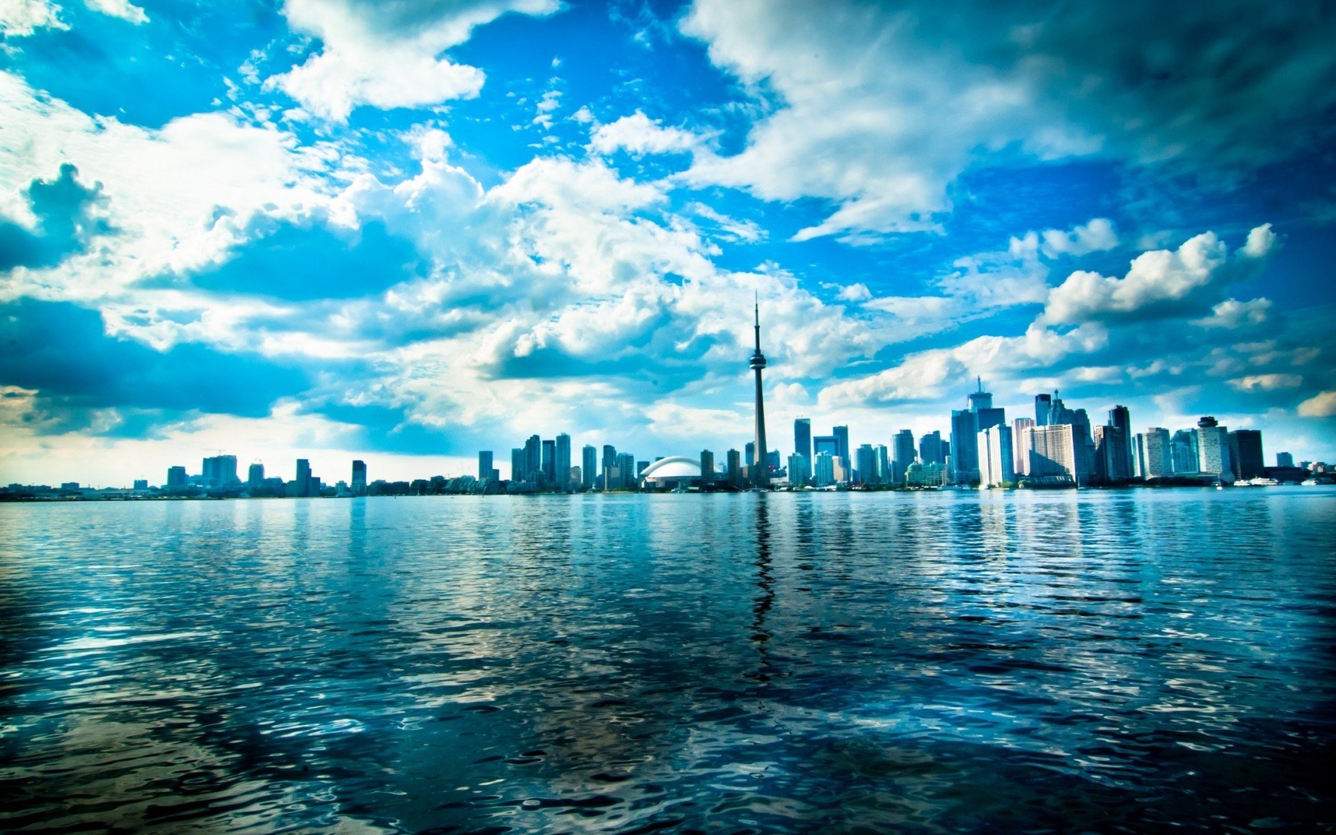 toronto lake blue sky town sea horizon photo