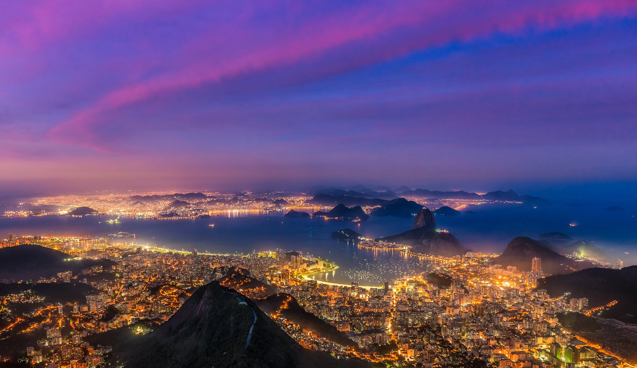 brasilien rio de janeiro pão de açúcar bucht boote lichter sonnenuntergang rio de janeiro bucht schiffe lichter