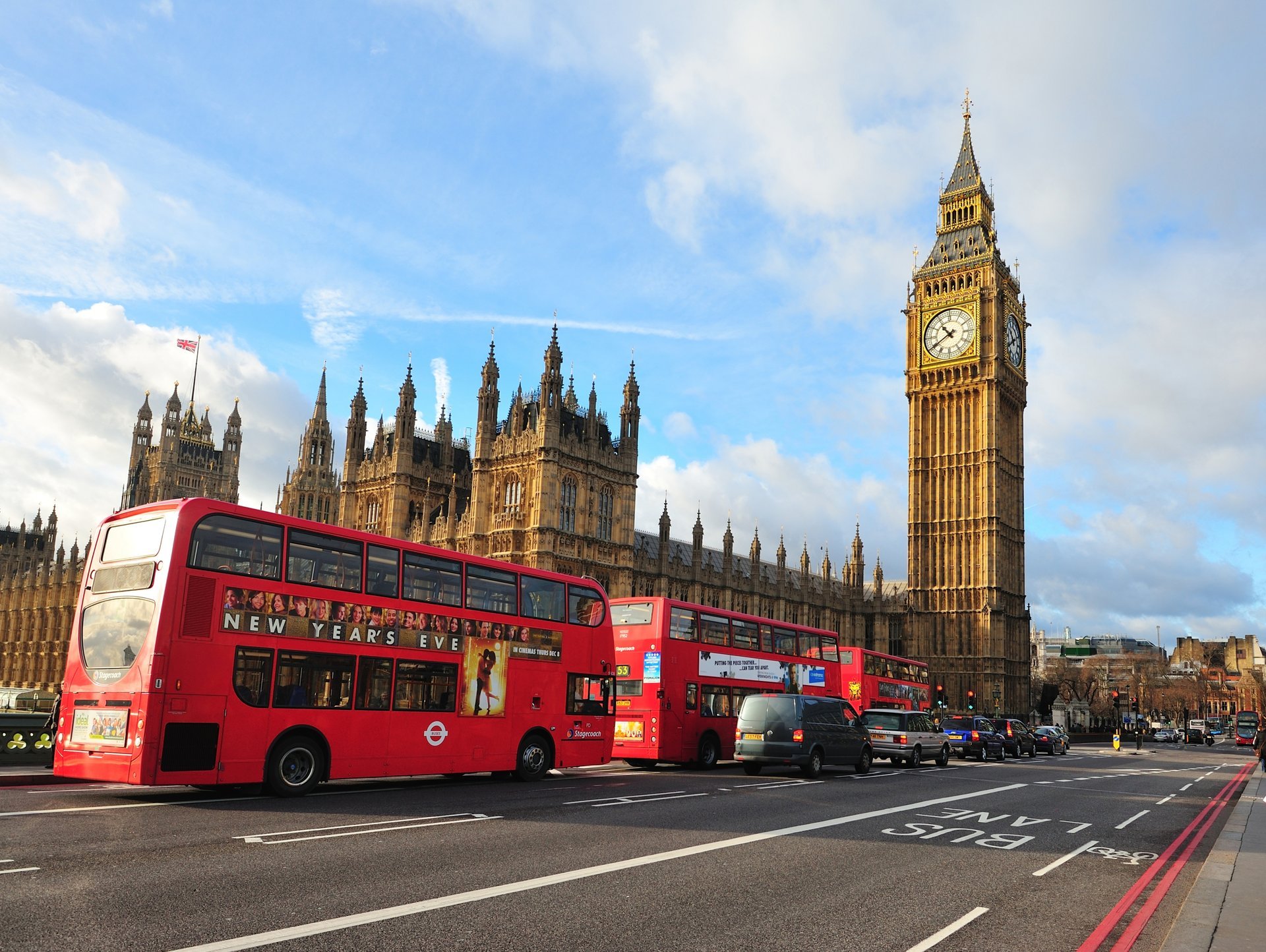 londra inghilterra big ben abbazia di westminster città strada autobus