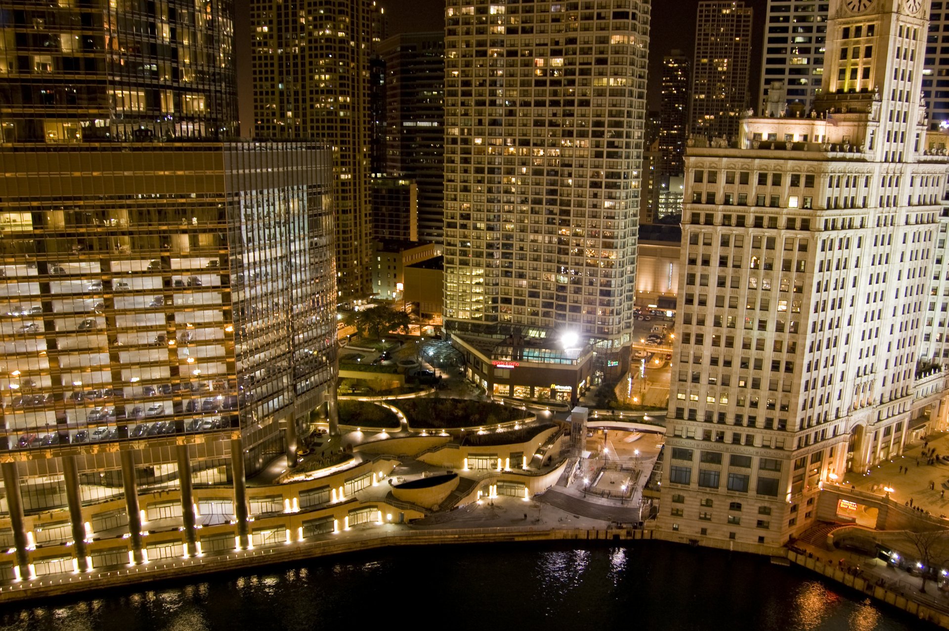 centre illinois chicago usa amérique bâtiments gratte-ciel ciel gratte-ciel nuit lumières