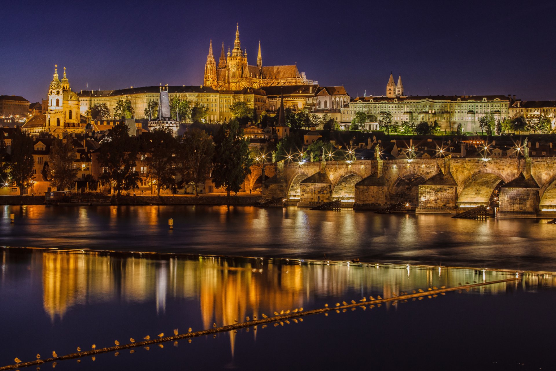 prague czech republic charles bridge vltava river river vltava night city