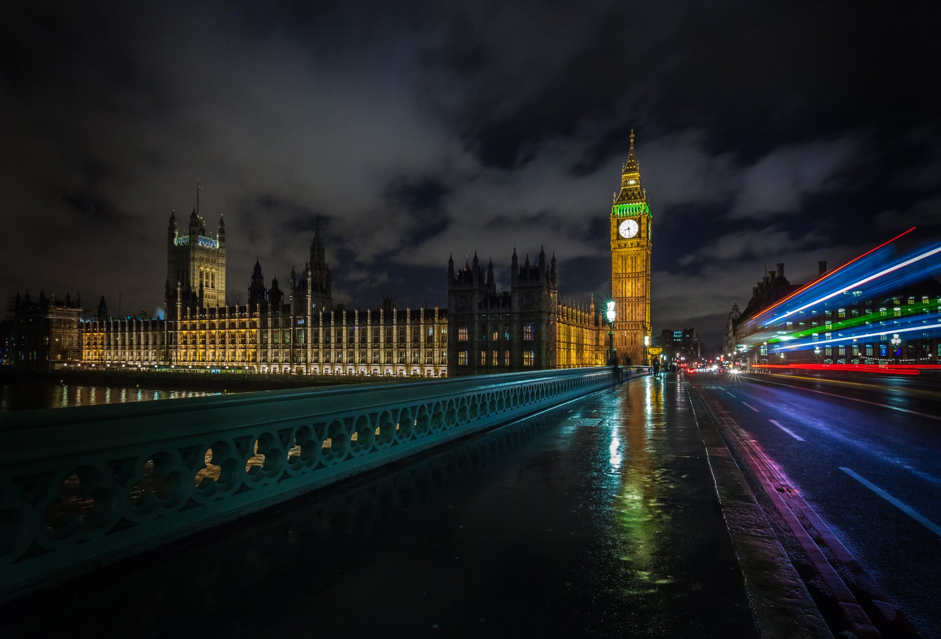 великобритания лондон англия биг бен вестминстерский дворец thames биг-бен темза река город ночь мост ограда дорога выдержка люди машины