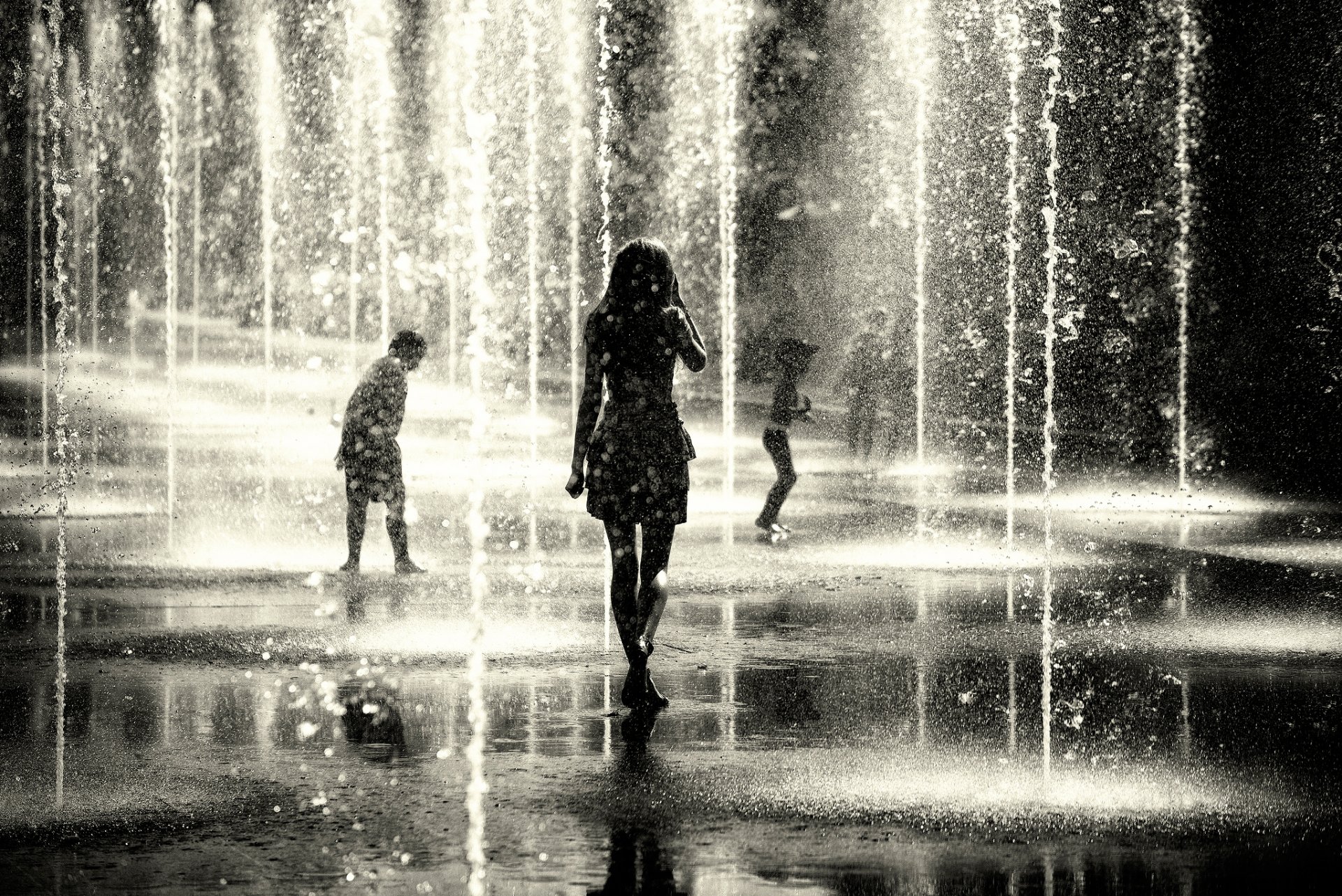 town girl fountain drops children